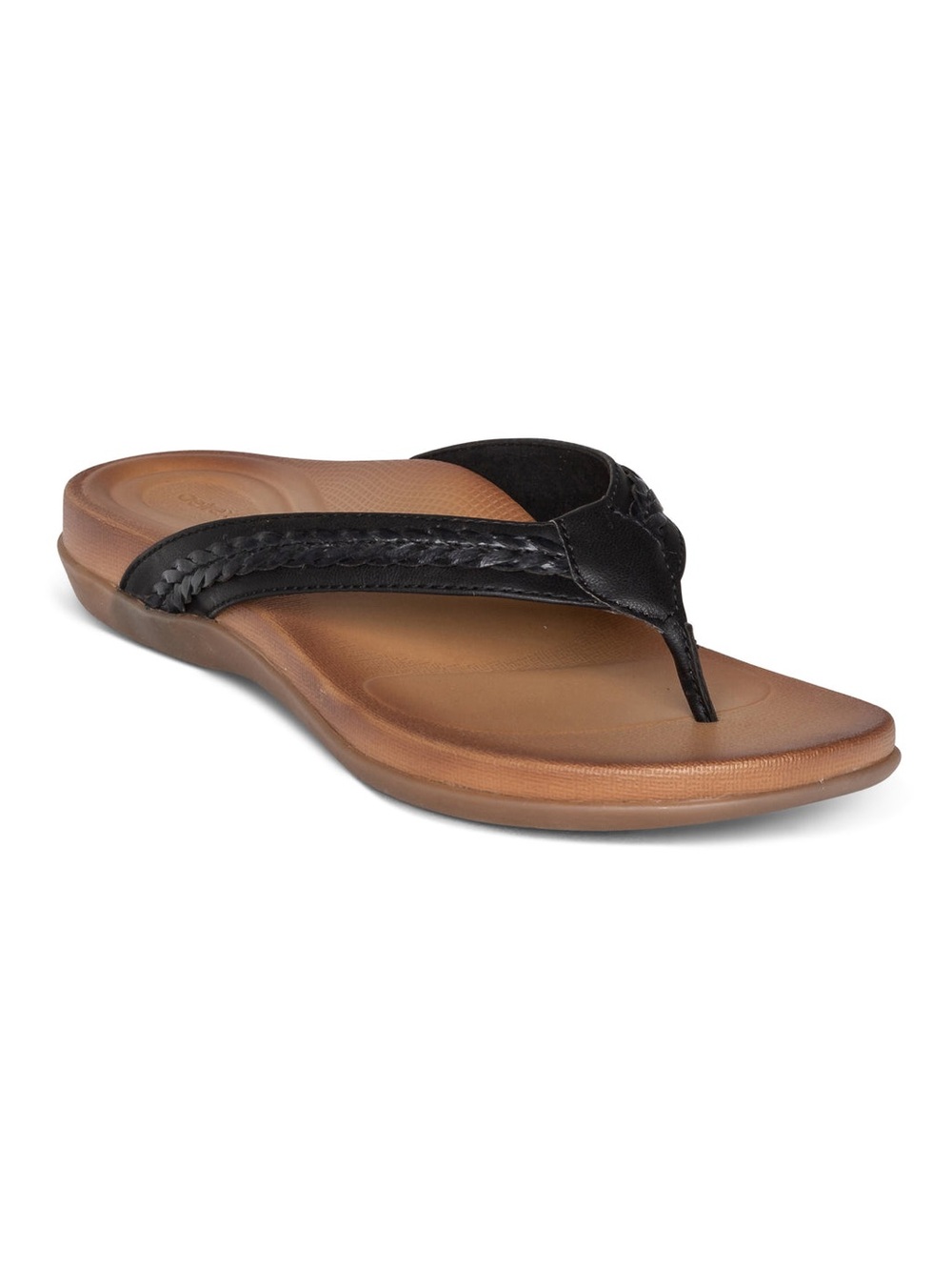 Aetrex Emmy Braided Thong Flip Flop Sandal Black Tan Sz 7 Orthotic Comfort
